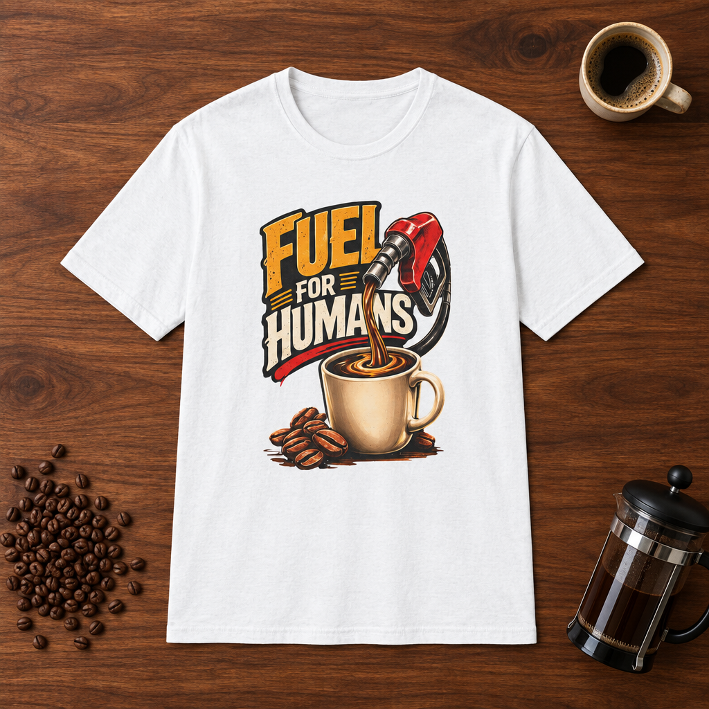 Fuel For Humans T-Shirt White coffee-bar flat lay