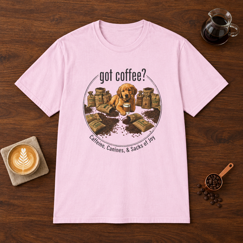 Got Coffee? T-Shirt Light Pink coffee bar mockup