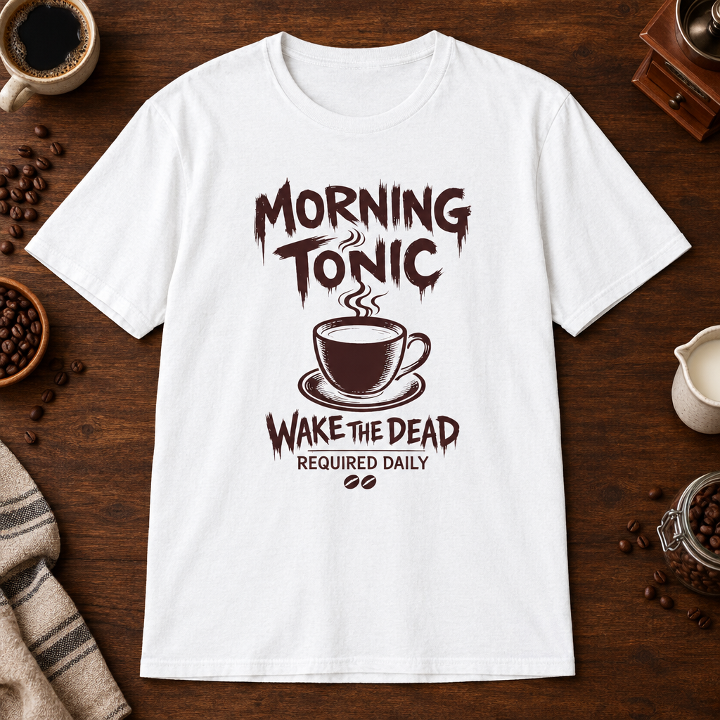 Morning Tonic T-Shirt White coffee-bar flat lay
