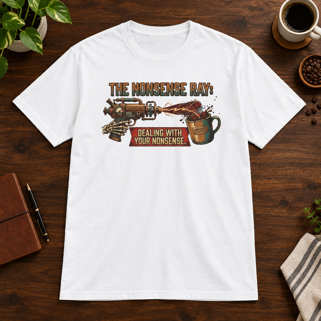 Nonsense Ray T-Shirt White short-sleeve coffee-bar flat lay