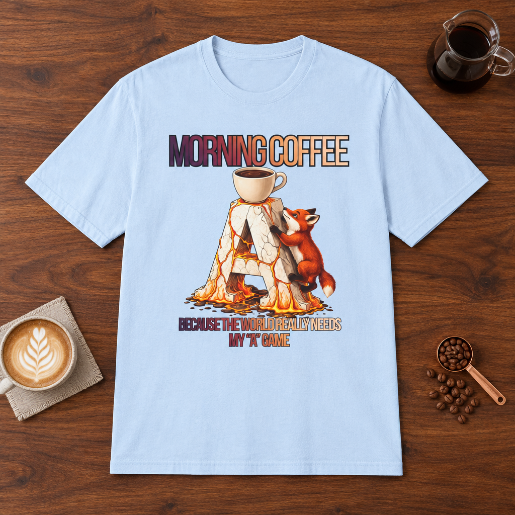 Morning Coffee T-Shirt Light Blue coffee bar mockup