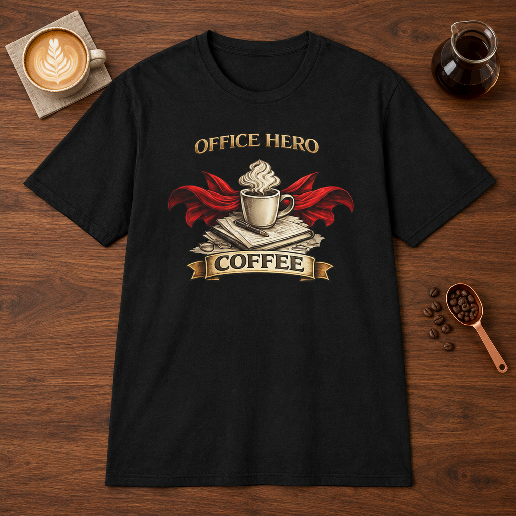 Office Hero Coffee T-Shirt Black coffee bar mockup