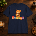 Teddy Bear T-Shirt in Navy, coffee bar flat lay mockup