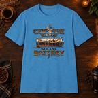 Coffee is My Social Battery T-Shirt in Heather Sapphire, zoomed lifestyle mockup