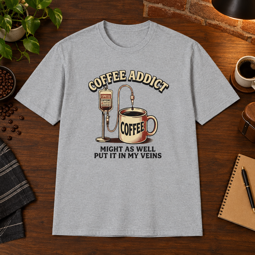 Coffee Addict T-Shirt Sport Grey short-sleeve coffee-bar flat lay
