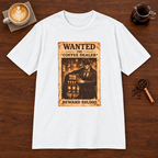 Wanted T-Shirt White coffee bar mockup