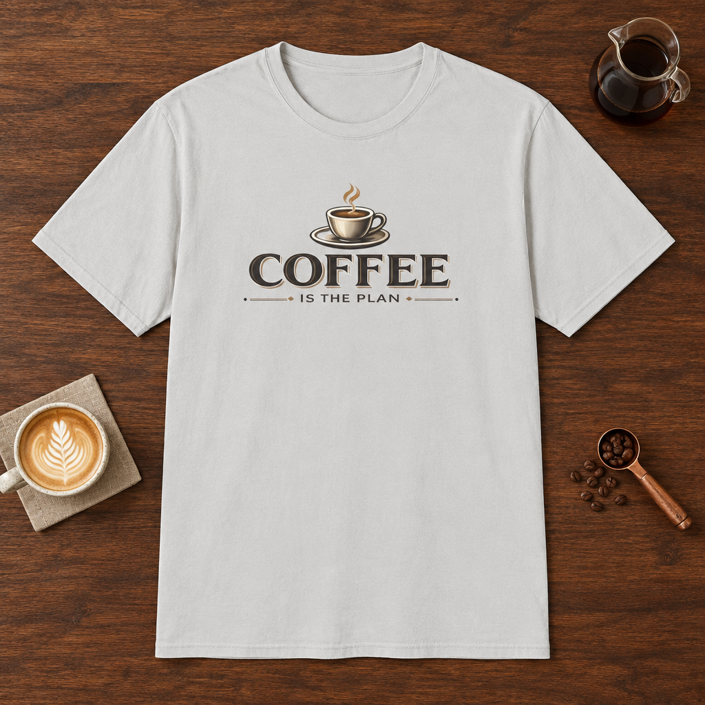 Coffee is the Plan T-Shirt Ice Grey coffee bar mockup