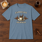 Espresso Yourself T-Shirt Stone Blue coffee bar mockup