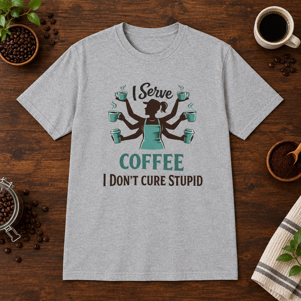 I Serve Coffee T-Shirt Sport Grey short-sleeve coffee-bar flat lay