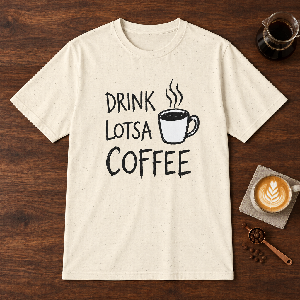 Drink Lotsa Coffee-Light T-Shirt Natural coffee bar mockup