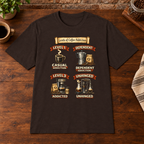 Levels of Coffee Addiction T-Shirt Dark Chocolate close-fill short-sleeve coffee-bar flat lay