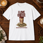 I Love Coffee T-Shirt White on warm coffee bar