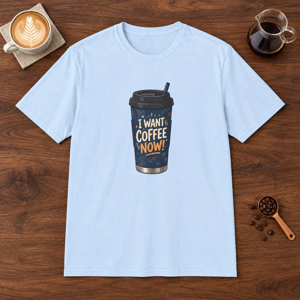 Blue Coffee Cup T-Shirt Light Blue coffee bar mockup