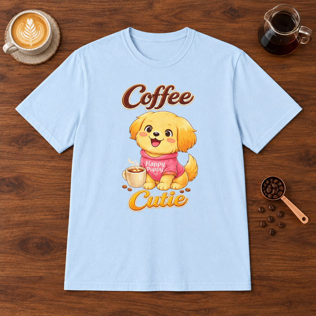 Coffee Cutie T-Shirt Light Blue coffee bar mockup