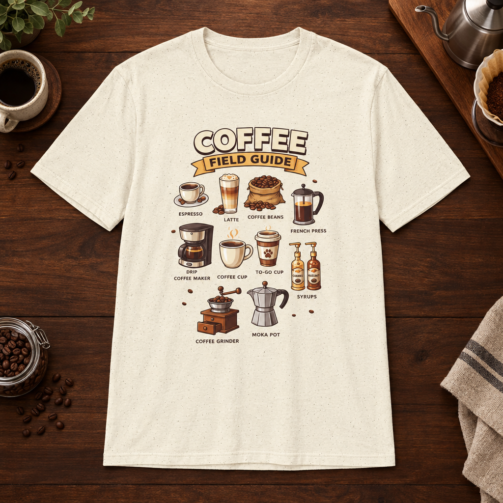 Coffee Field Guide T-Shirt Natural short-sleeve coffee-bar flat lay