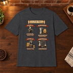 Levels of Coffee Addiction T-Shirt Dark Heather close-fill short-sleeve coffee-bar flat lay