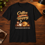 Coffee Makes Me Happy T-Shirt Black close-fill short-sleeve coffee-bar flat lay