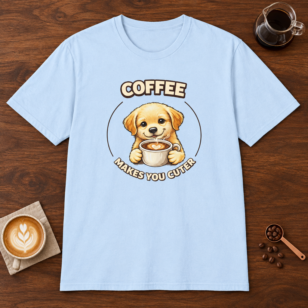 Coffee Makes You Cuter T-Shirt Light Blue coffee bar mockup