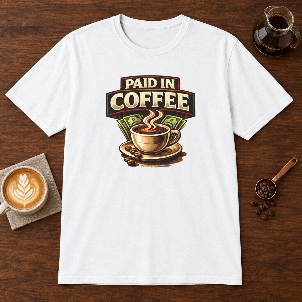 Paid in Coffee T-Shirt White coffee bar mockup