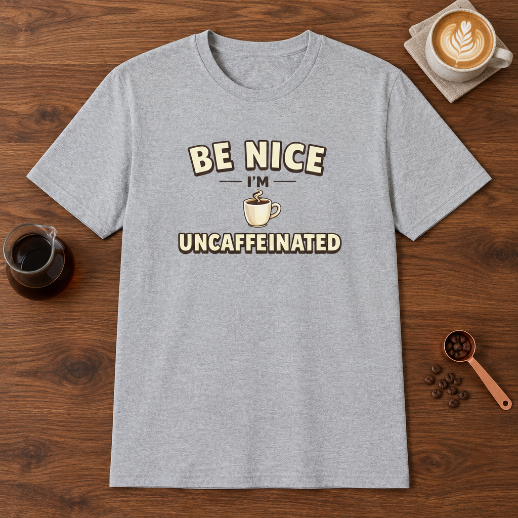 Be Nice I'm Uncaffeinated T-Shirt Sport Grey coffee bar mockup