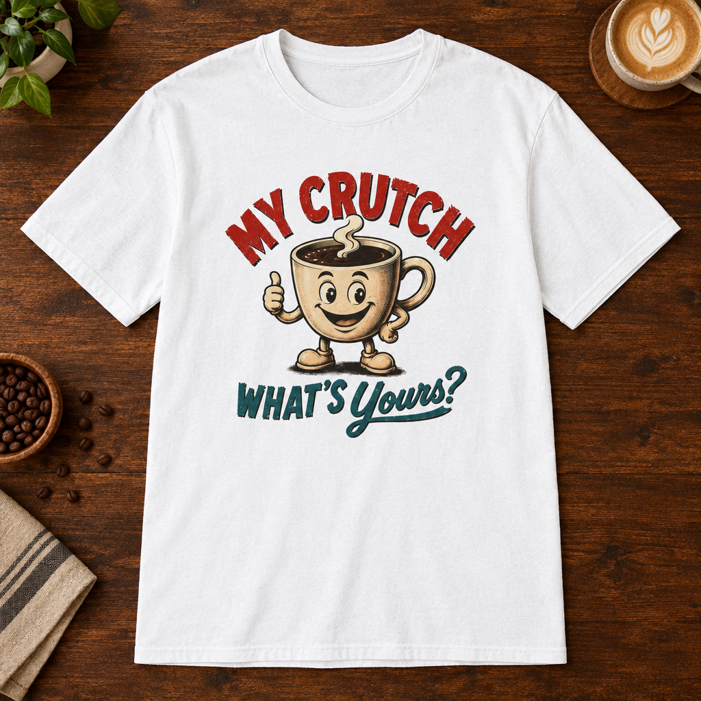 My Crutch T-Shirt White on warm coffee bar