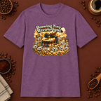 Brewing Tiny Revolutions T-Shirt in Heather Maroon, zoomed lifestyle mockup