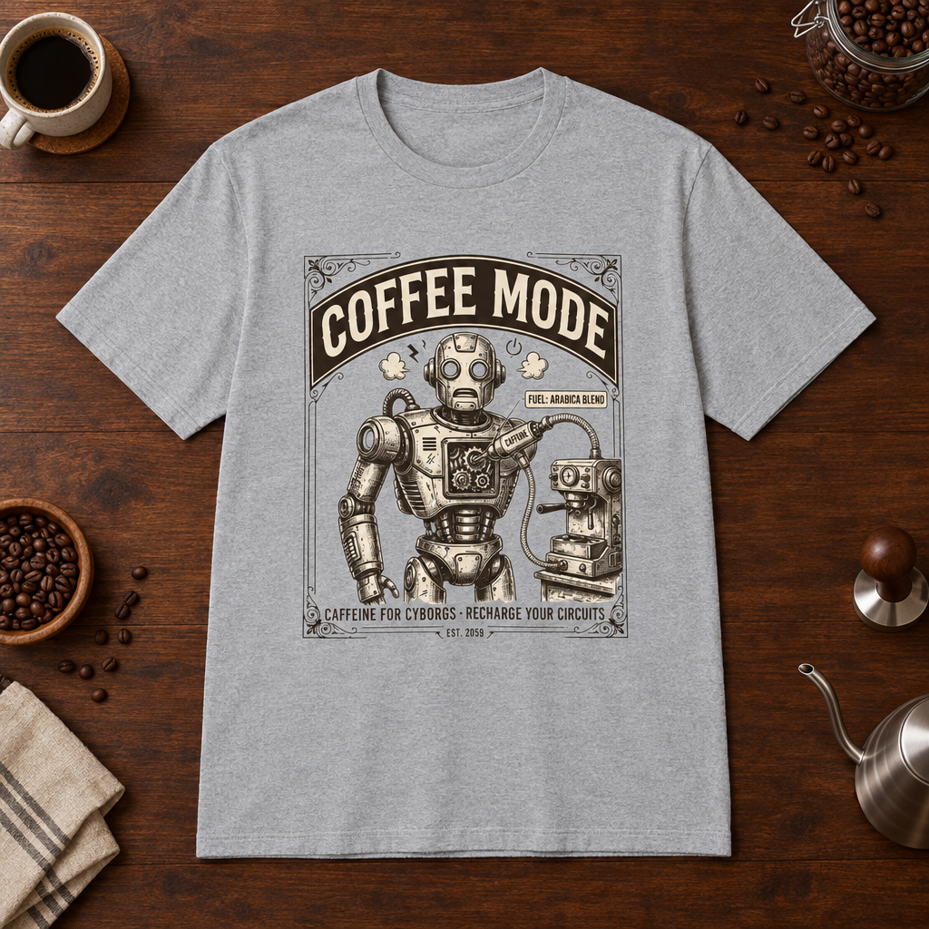 Coffee Mode T-Shirt Sport Grey coffee-bar flat lay