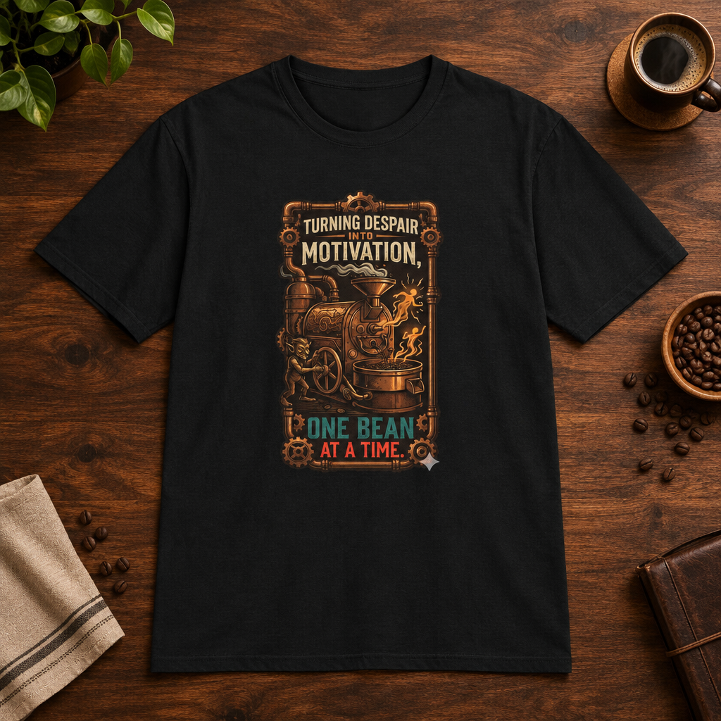 Motivation T-Shirt Black short-sleeve coffee-bar flat lay