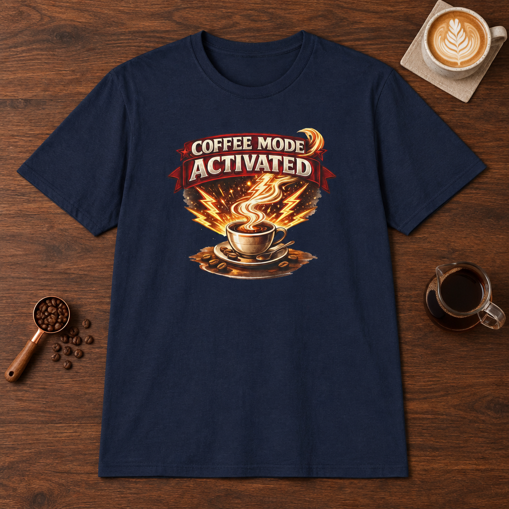 Coffee Mode Activated T-Shirt Navy coffee bar mockup