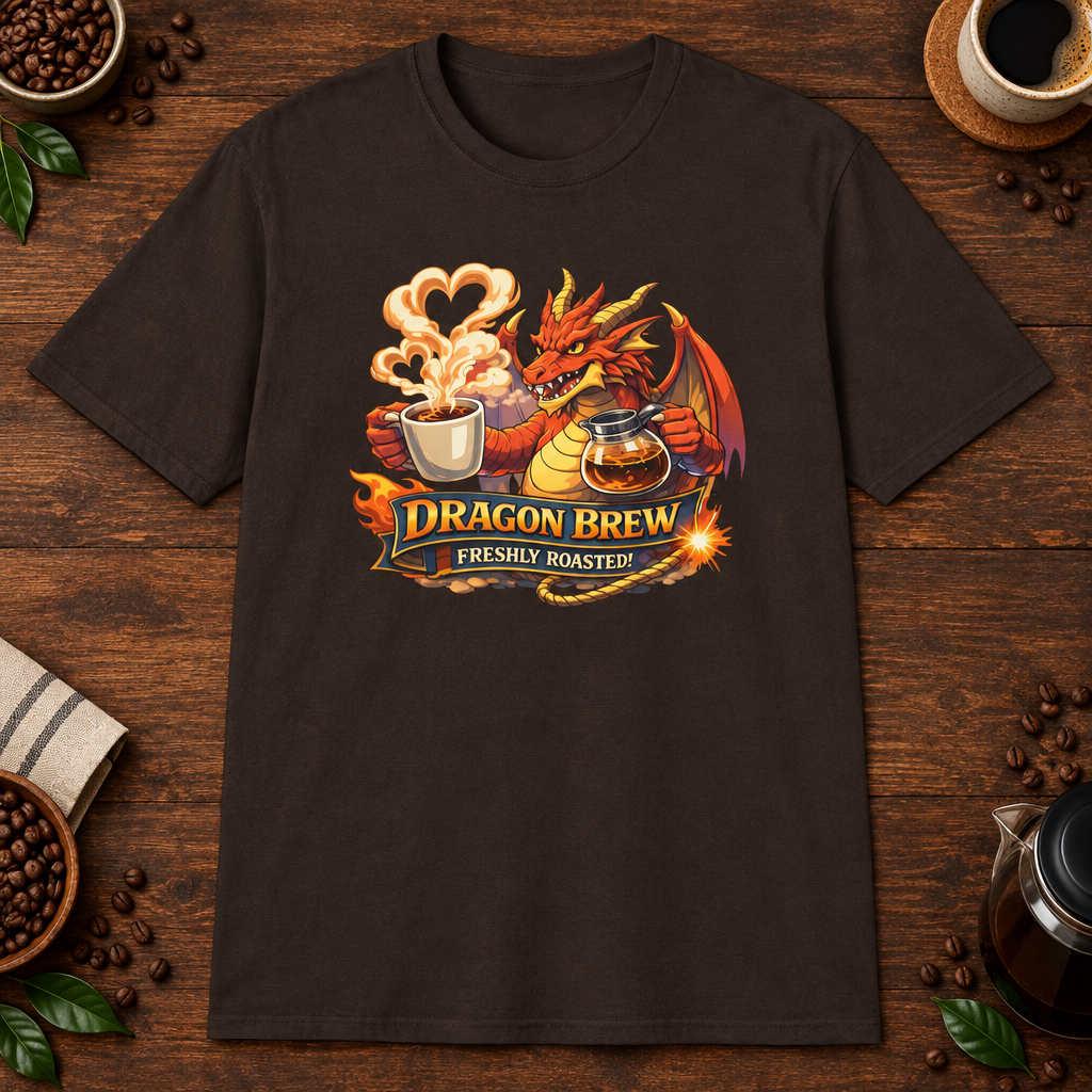 Dragon Brew T-Shirt in Black, zoomed lifestyle mockup