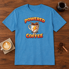 Powered by Coffee T-Shirt Heather Sapphire coffee bar mockup