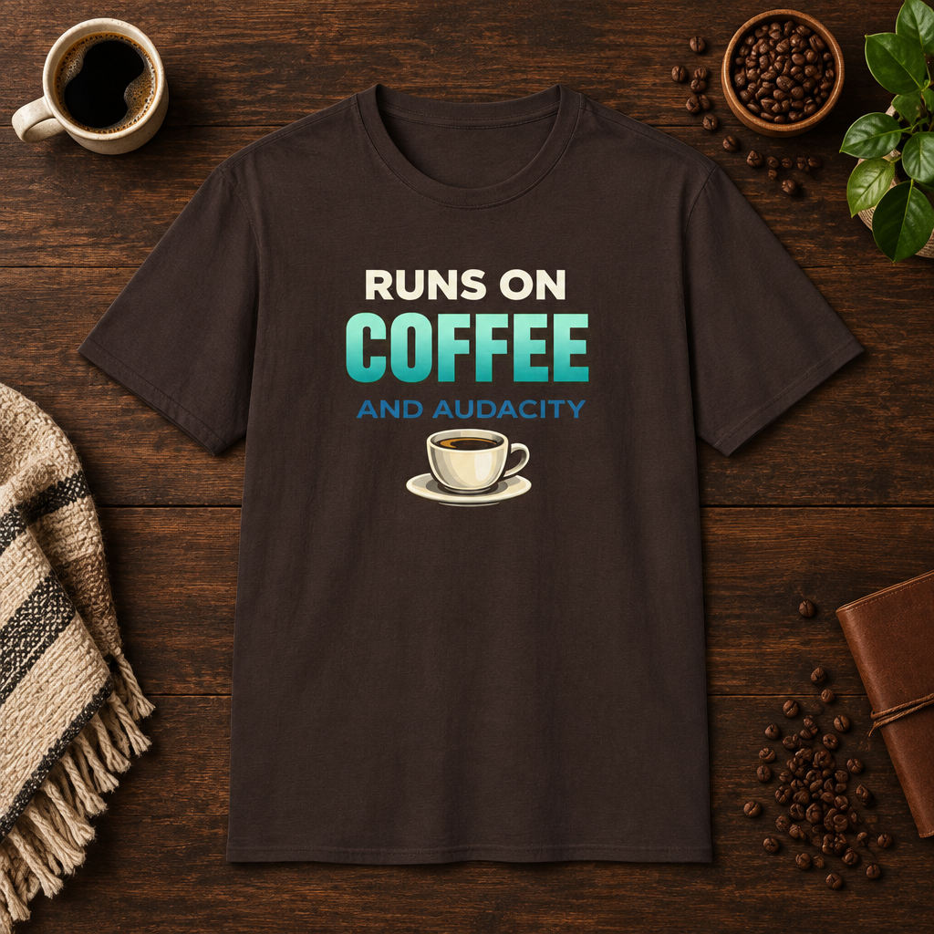 Runs on Coffee T-Shirt in Black, lifestyle mockup