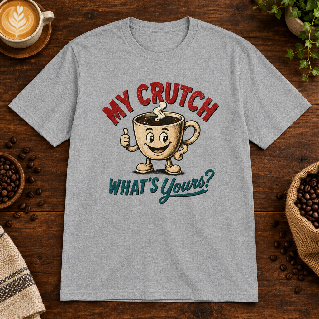 My Crutch T-Shirt Sport Grey on warm coffee bar