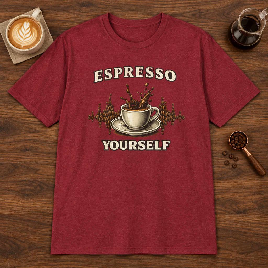 Espresso Yourself T-Shirt Antique Cherry Red coffee bar mockup