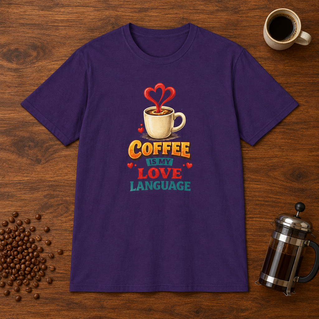 Coffee is My Love Language T-Shirt Purple coffee-bar flat lay