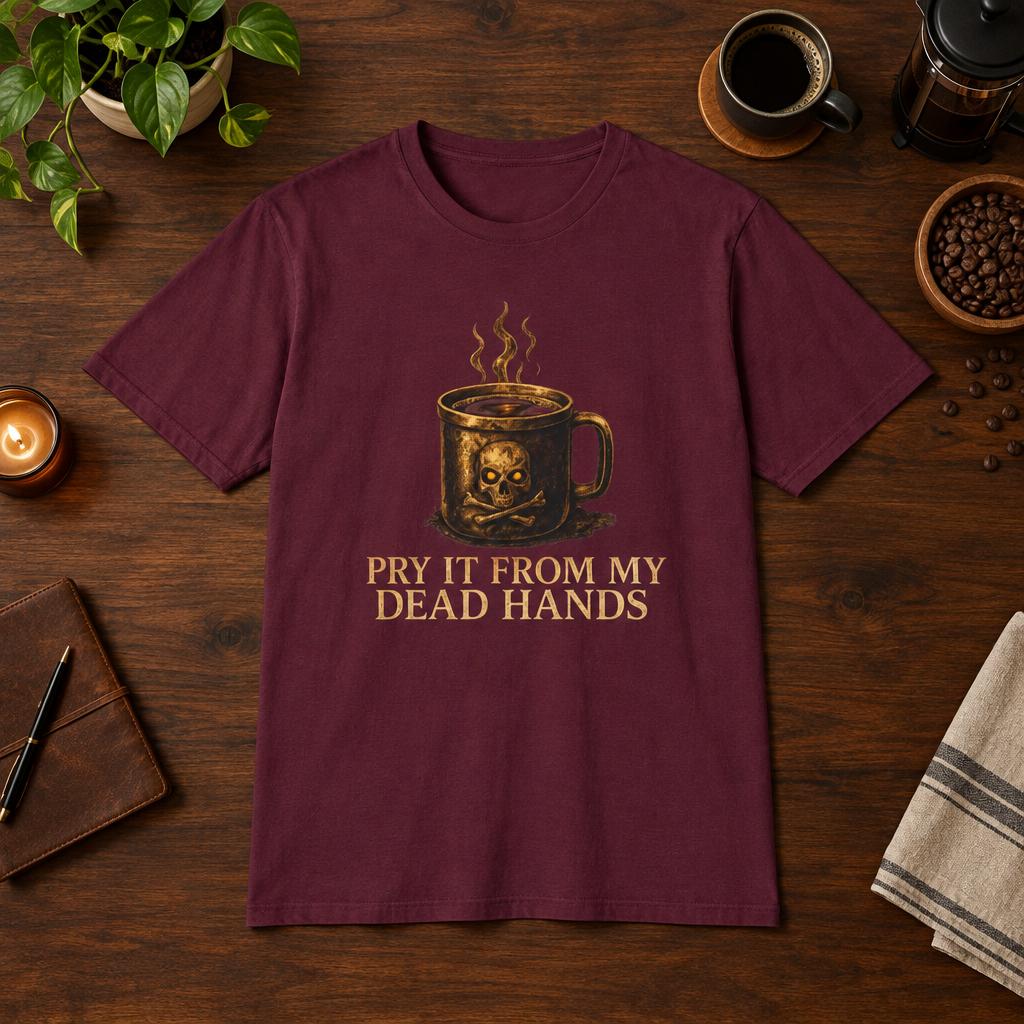 Pry It From My Dead Hands T-Shirt Maroon coffee-bar flat lay