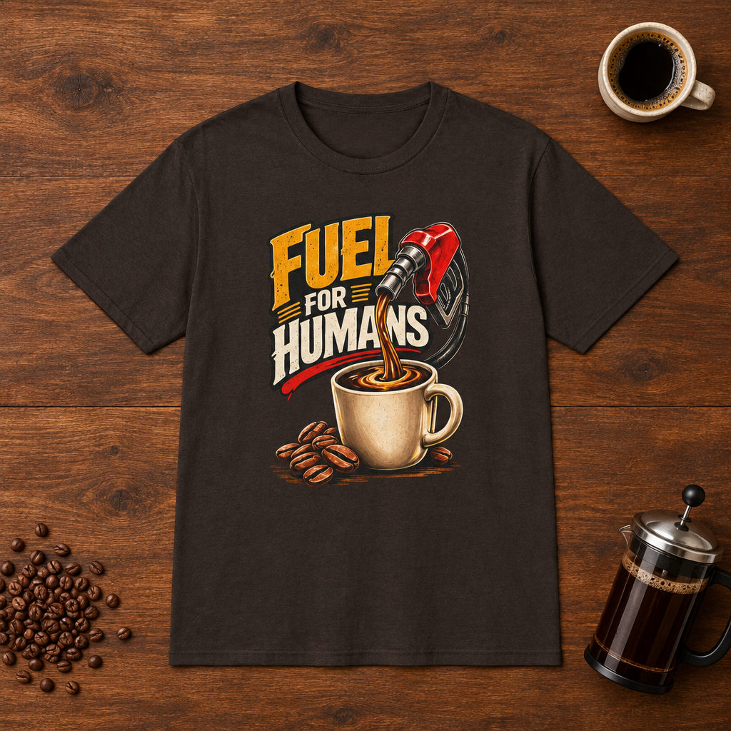 Fuel For Humans T-Shirt Dark Chocolate coffee-bar flat lay