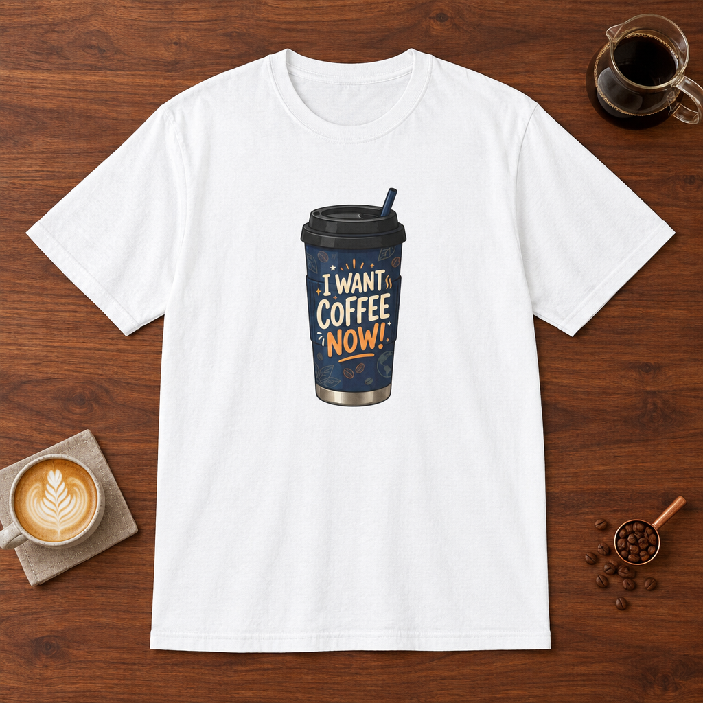 Blue Coffee Cup T-Shirt White coffee bar mockup
