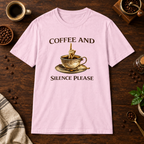 Coffee and Silence Please T-Shirt Light Pink coffee-bar flat lay