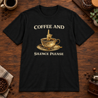 Coffee and Silence Please T-Shirt Black coffee-bar flat lay