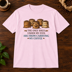 Coffee Bags T-Shirt Light Pink short-sleeve coffee-bar flat lay