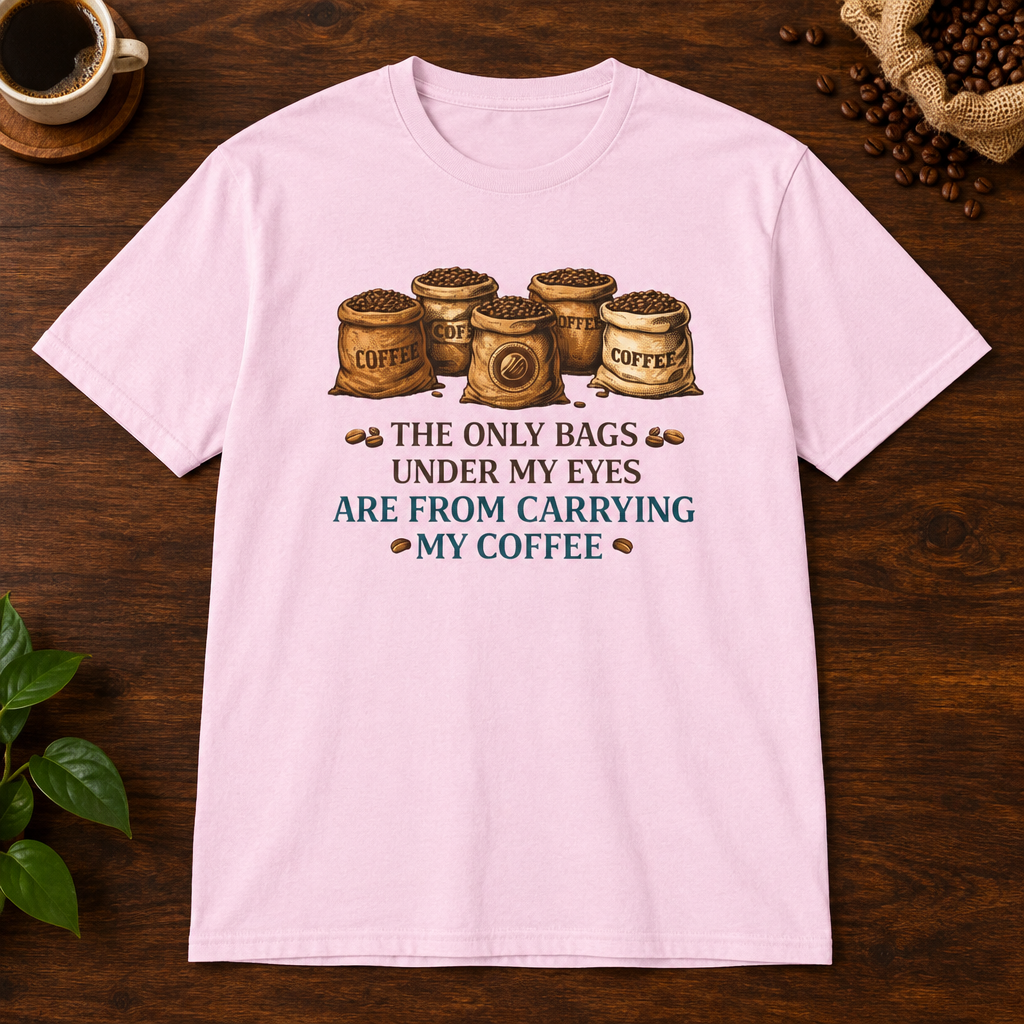 Coffee Bags T-Shirt Light Pink short-sleeve coffee-bar flat lay