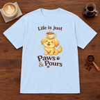 Paws & Pours T-Shirt Light Blue coffee bar mockup