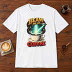 Beam Me Up Coffee T-Shirt White coffee bar mockup
