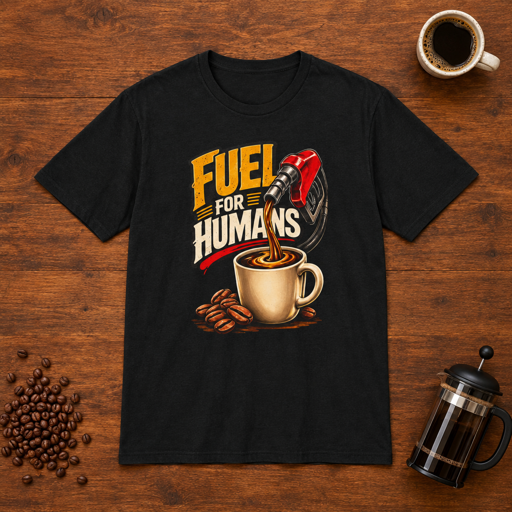 Fuel For Humans T-Shirt Black coffee-bar flat lay