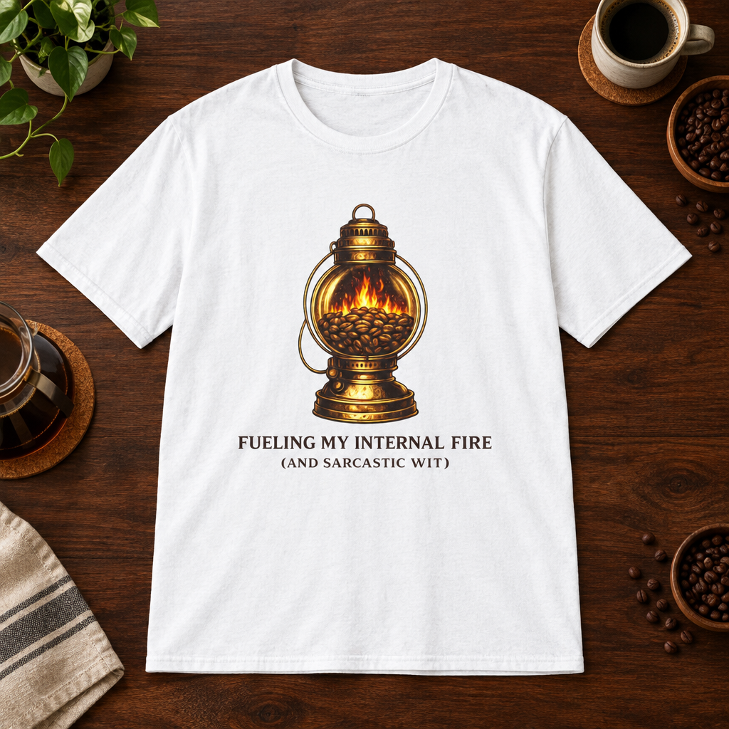 Internal Fire T-Shirt White coffee-bar flat lay