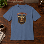 Caffeine Elixir T-Shirt Heather Indigo close-fill short-sleeve coffee-bar flat lay