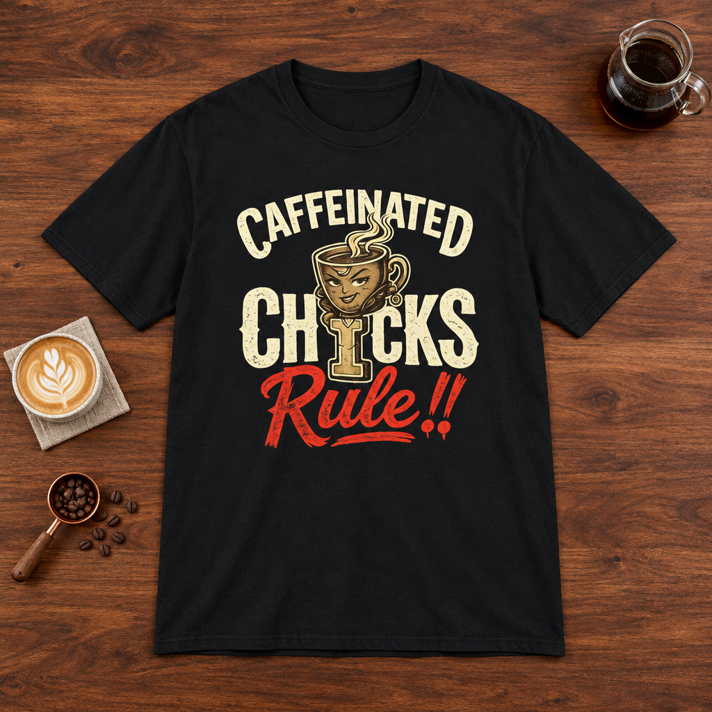 Caffeinated Chicks T-Shirt Black coffee bar mockup