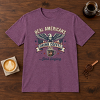 Real Americans T-Shirt Heather Maroon coffee bar mockup