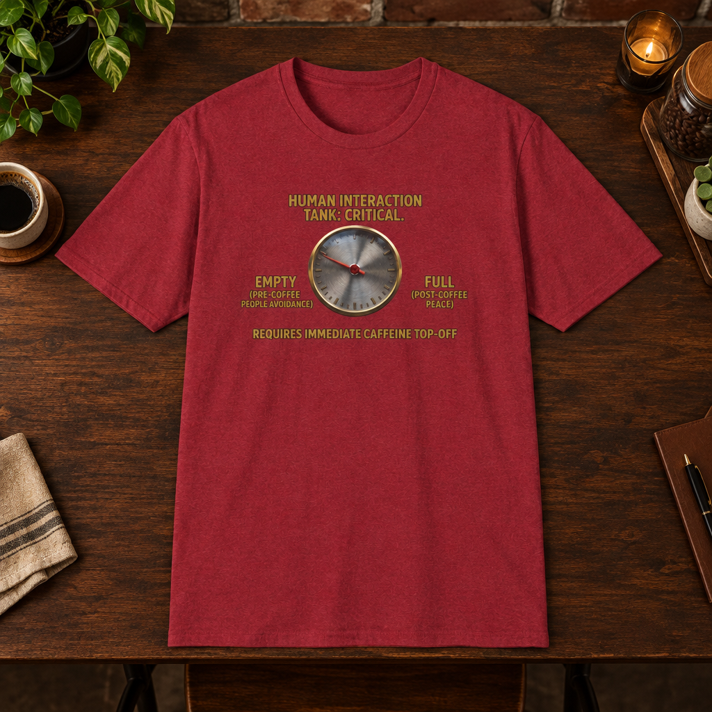Human Interaction T-Shirt Antique Cherry Red close-fill short-sleeve coffee-bar flat lay